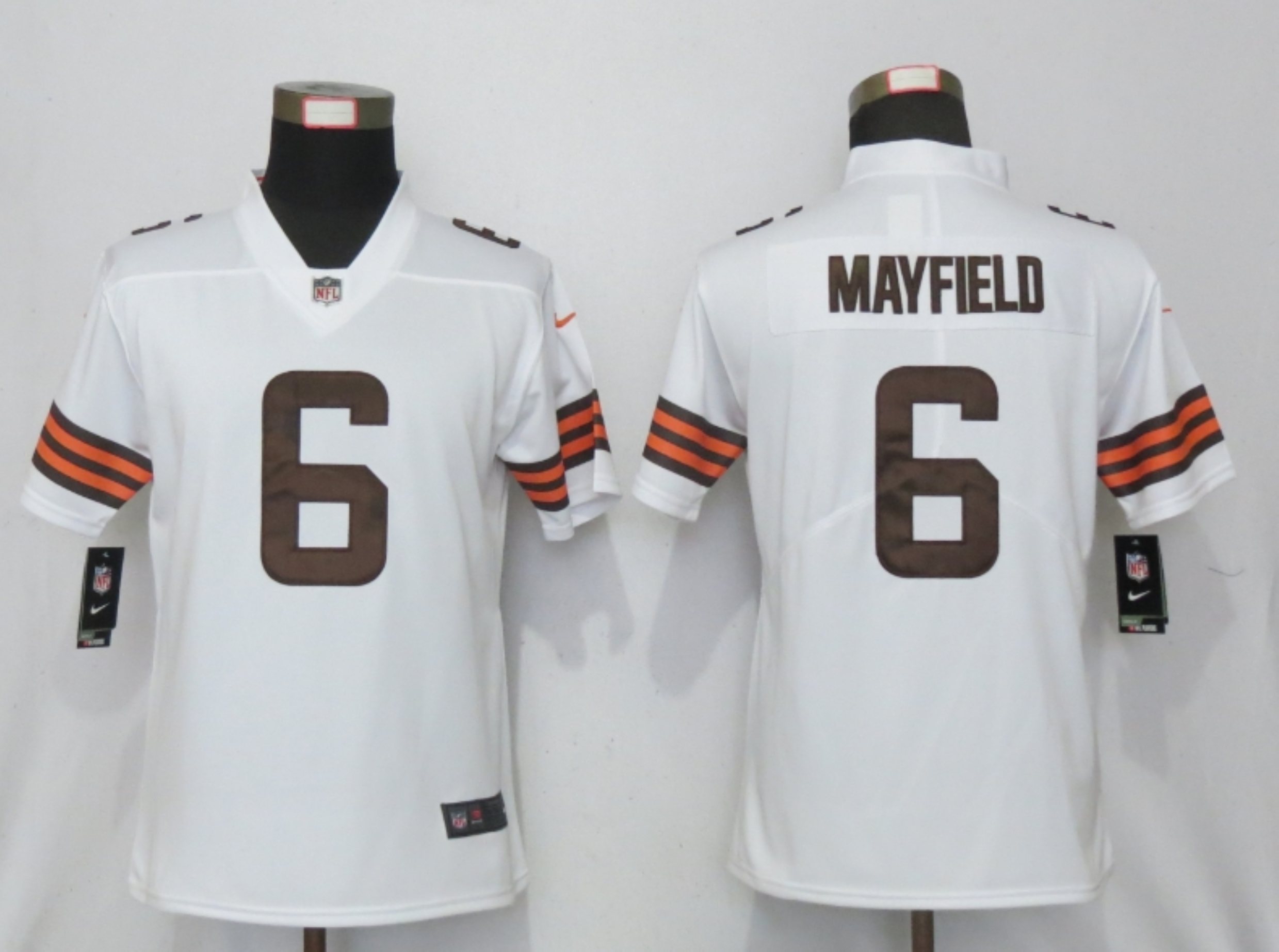 Women New Nike Cleveland Browns 6 Mayfield White Vapor Elite Playe